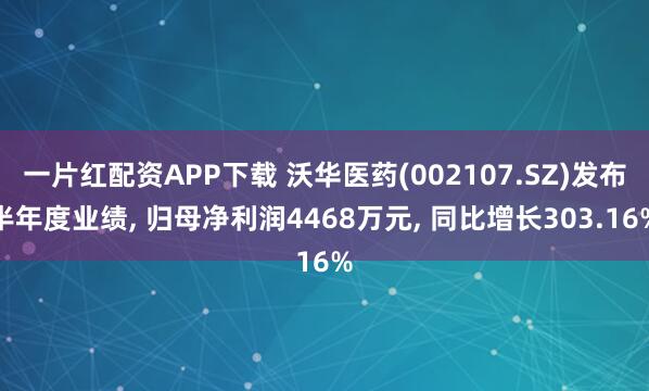 一片红配资APP下载 沃华医药(002107.SZ)发布半年度业绩, 归母净利润4468万元, 同比增长303.16%