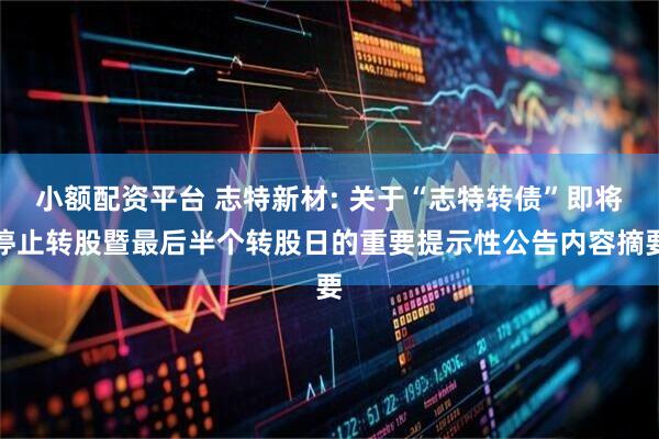 小额配资平台 志特新材: 关于“志特转债”即将停止转股暨最后半个转股日的重要提示性公告内容摘要